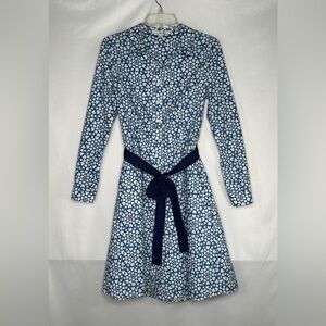 Boden Posey Blue and White Hearts Long Sleeve Dress Belted Cottagecore Sz 6